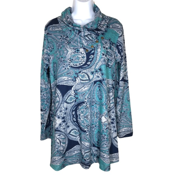 Miusey | Cowl Neck Paisley Tunic Top - Picture 12 of 12
